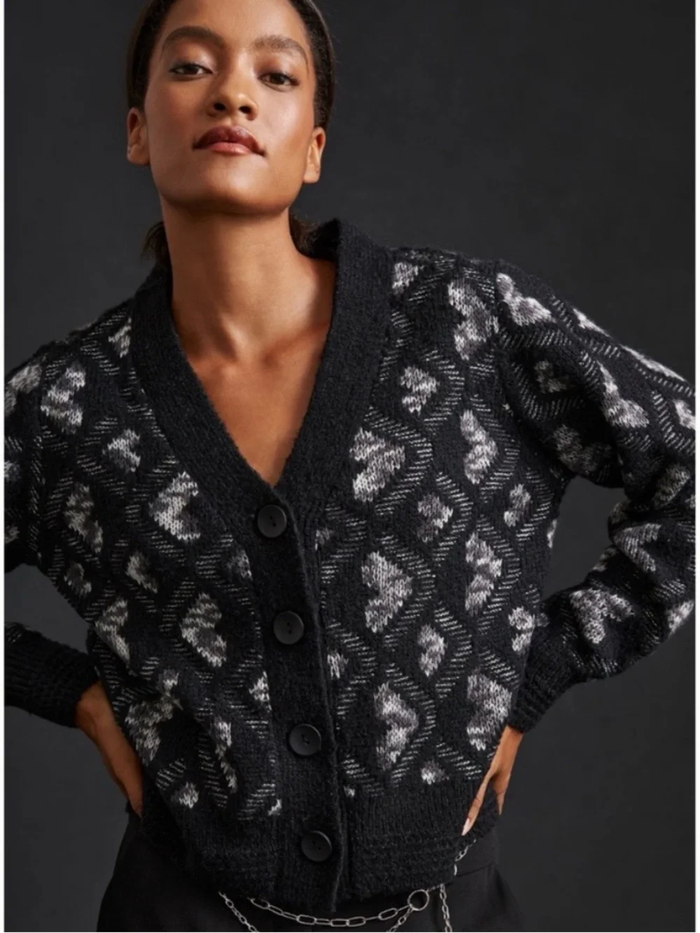 NWT Anthropologie Lili Sidonio x Molly  Hearts  Black/ White Cardigan, L